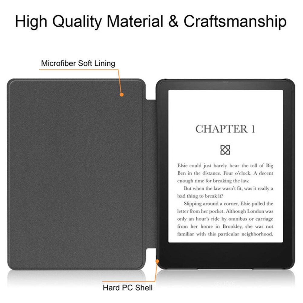 Waterproof E-book Reader Shell PU Leather Hard PC Painted E-book Reader Cover Shell Auto Sleep Replacement for Amazon All-new Kindle 2022