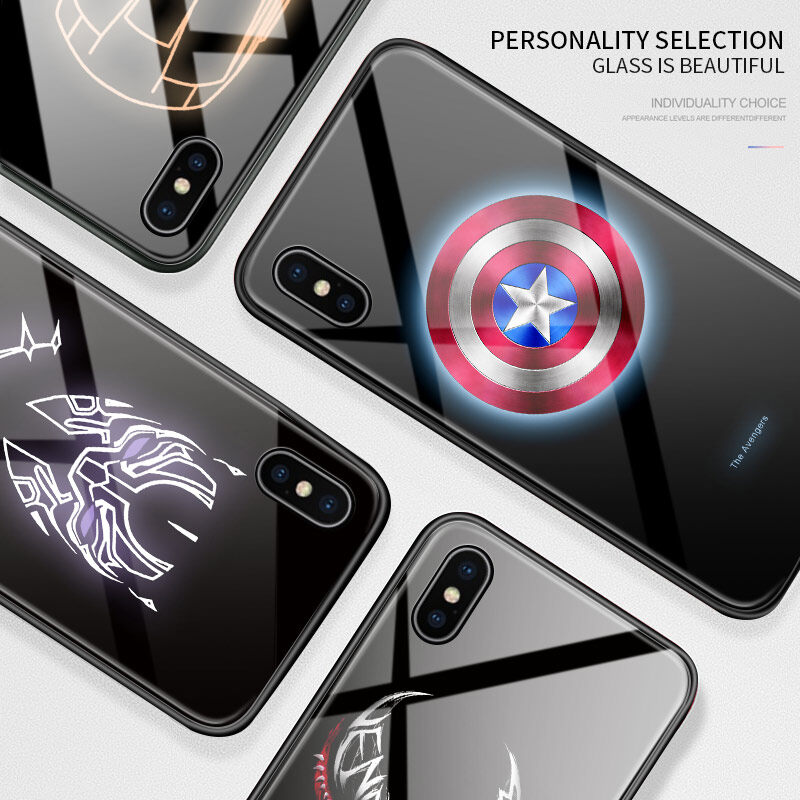 UCUC CASE For Samsung Note 10 Plus + case Luminous Marvel Superhero Captain America Ironman Case Glow in Dark Tempered Glass Back Casing Cover
