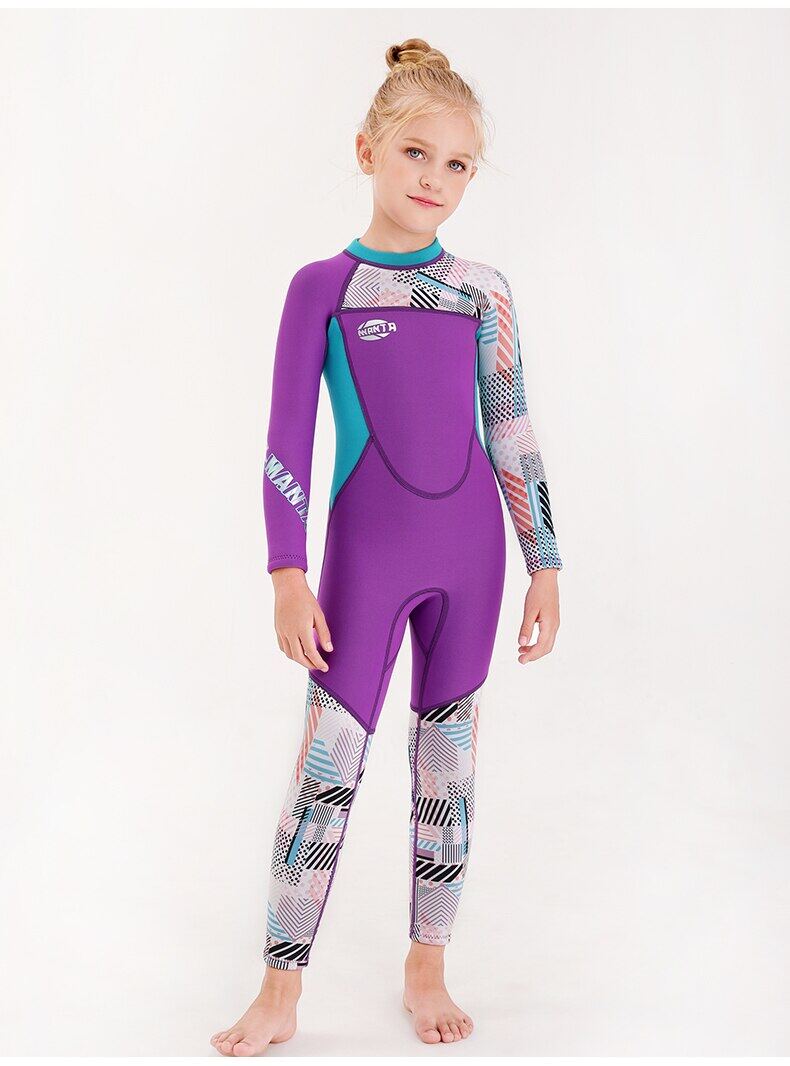 2.5 mm Neoprene Wetsuit Swimwear For Girls Kid Patchwork Swimsuit
