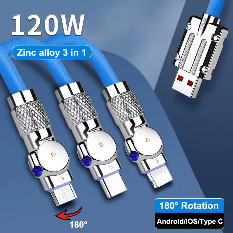 ♥ cá tuyết ♥ cáp dữ liệu sạc siêu nhanh 120w 6a 3 trong 1 loại c cáp sạc android ios 180 độ