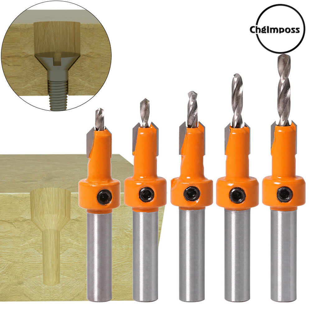 ChgImposs 5PCS Countersink Drill Bit Woodworking Chamfer Tool Router bits Wood Hole Drills Timber Plastic Working