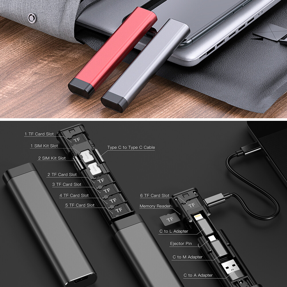 TOPZERO Hộp Cáp dữ liệu USB đựng Cạc mạng có thể đặt trước đa năng 9 trong 1 đa năng cho Bộ đọc Bộ nhớ thẻ TF Bộ Sim