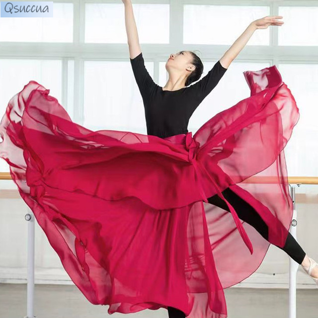 Women Classical Dance Chiffon Lace up Ballet Classical Dance Performance Elegant Practise Long Skirt