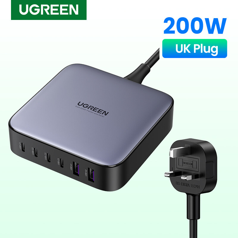 UGREEN 200W GaN 6Port Fast Charger 4C2A 4 Type C 2 USB A Charger for