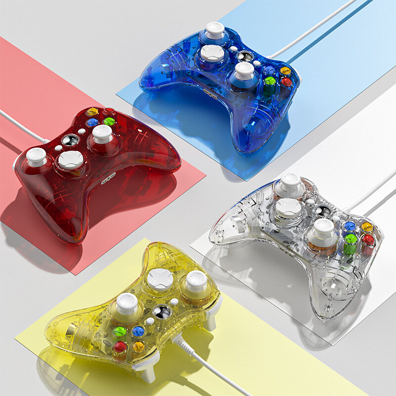 Wired Controller Gamepad For Xbox 360 Game Controller Transparent With LED Light Support For PC Android