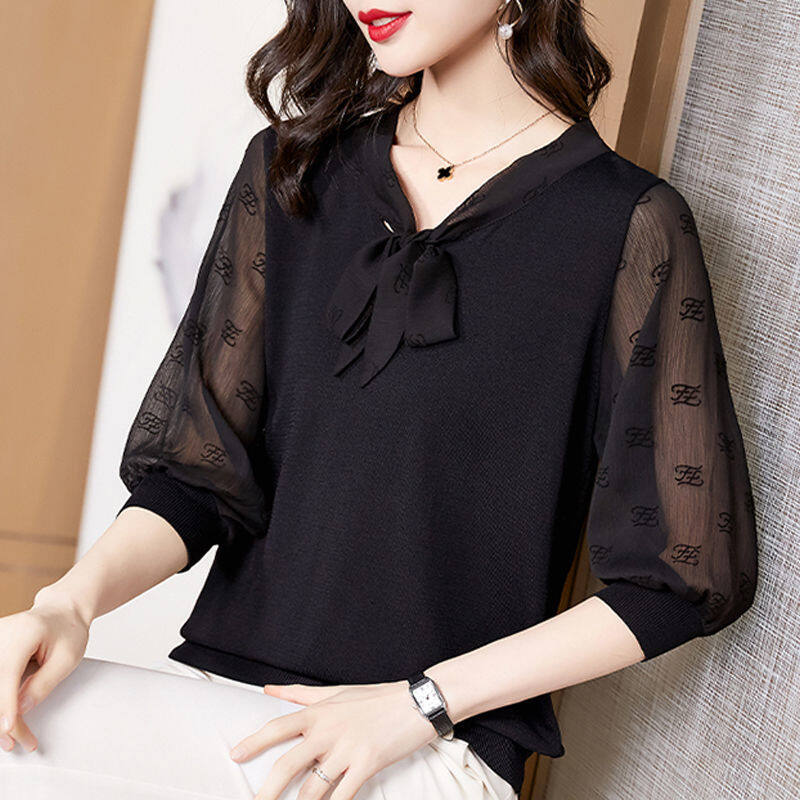 Large Size Chiffon Shirt Women Loose Mid-sleeve Chiffon Shirt Summer Breathable Chiffon Shirt