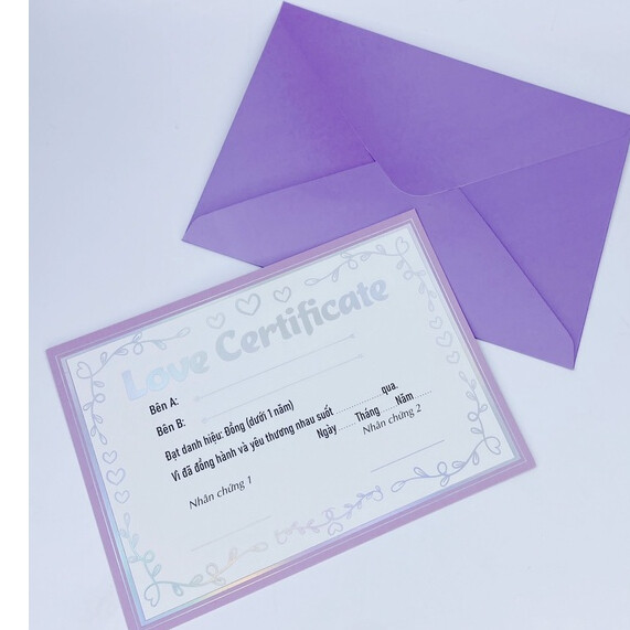 Chứng chỉ yêu tình dành cho các cặp đôi - Love Certificate