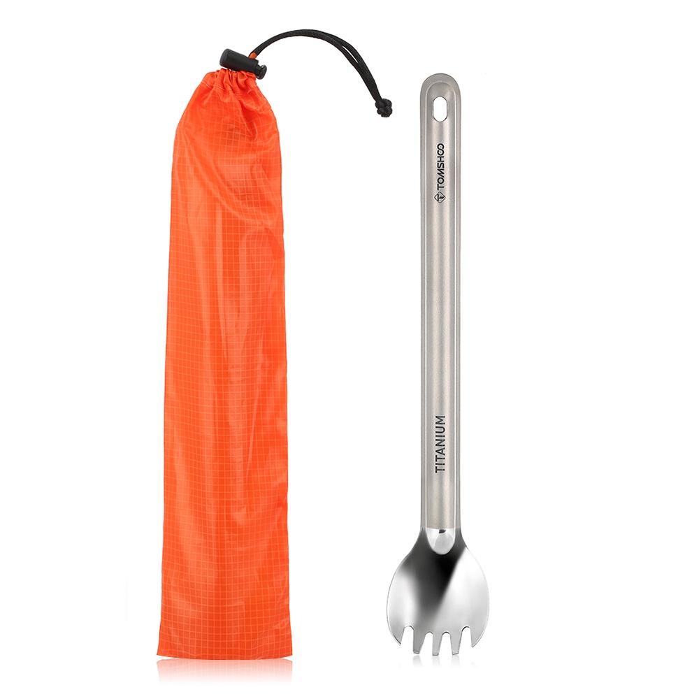 TOMSHOO Titanium Long Handle Spork with Polished Bowl Outdoor Portable Dinner Spork Cutlery Camping Backpacking Picnic