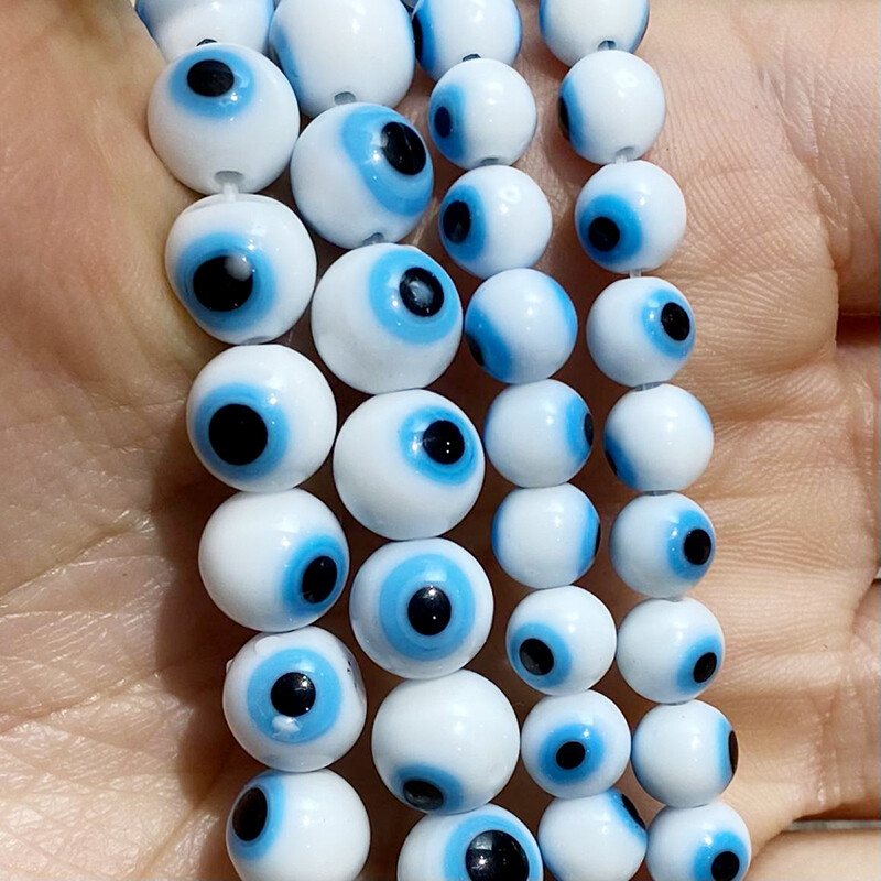 4/6/8mm Mixed Colors Round Shape Evil Eye Beads Flower Patterns Millefiori Glass Lampwork Loose Crafts Beads For Necklace Bracelet Earring Making DIY Jewelry Making Findings  Length About 36-38cm