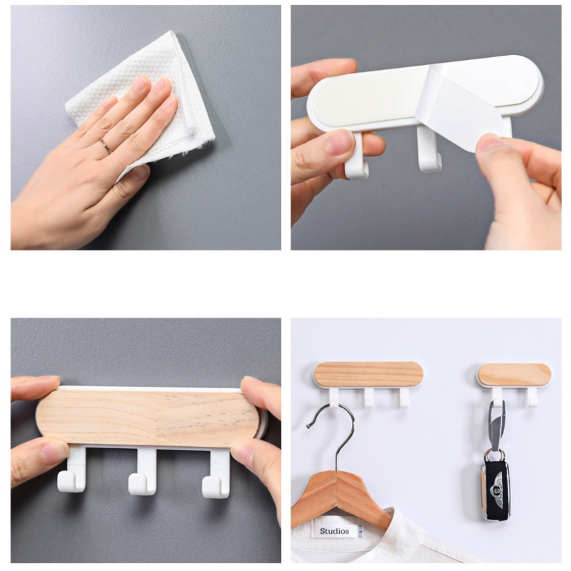 Móc Đầu Tròn Gắn Tường Tự Dính Đa Năng Móc Không Để Lại Dấu Vết Bằng Gỗ Không Đục Lỗ Phụ Kiện Cửa Phòng Tắm Nhà Bếp Chống Nước