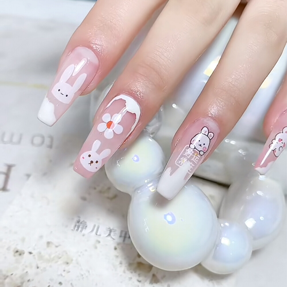 Bộ Xe TrượT Hình Thỏ Dễ Thương Đề-can Móng Tay Mùa Xuân Miếng Dán Trang Trí