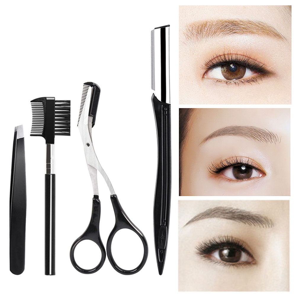 4 Pcs/Set Eyebrow Shaper Face Epilator With Brush Comb Scissor Razor Eyebrow Trimmer Kit Eyebrow Tweezer Makeup Tool