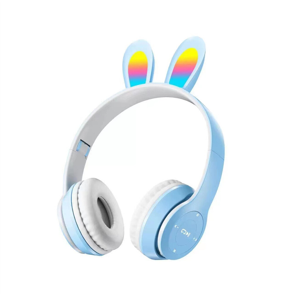 VSVGFD P47R Rabbit Cat Headphone Wireless Bluetooth Headpone Rabbit Cat Ear Headset Headphone Kucing Led Light Cute Headphone