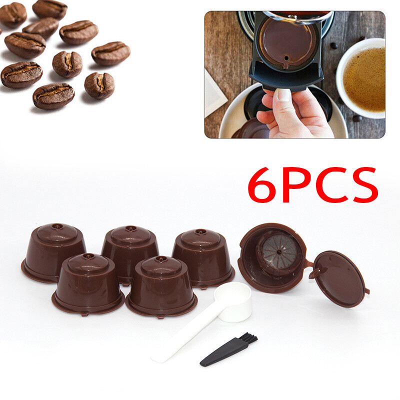 6xCup +2xSpoon Dolce Gusto Reusable Pod Refillable Filter Pod Cup Coffee Nescafe