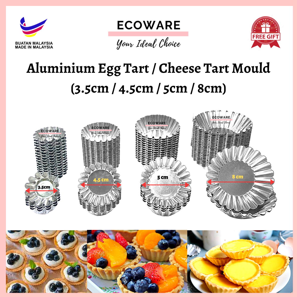 Acuan Egg Tart Aluminium 4 Sizes Acuan Tart Cheese Tart Mould Fruit Tart Mould 3 5cm 4 5cm 5cm 8cm Lazada