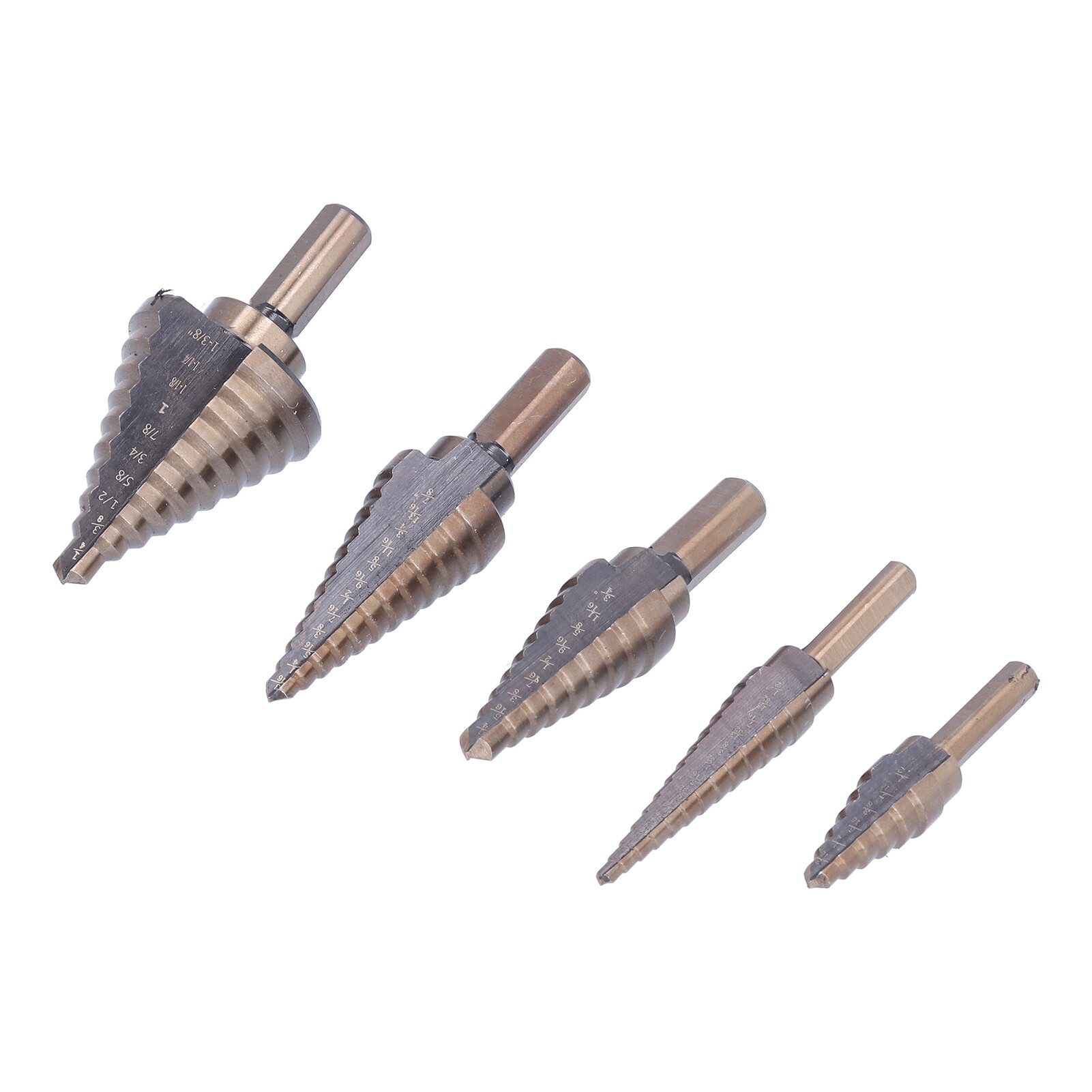 5 Pcs Step Drill Bit Set Spiral Groove Step Drill Bit Kit with Aluminum Case for Woodworking