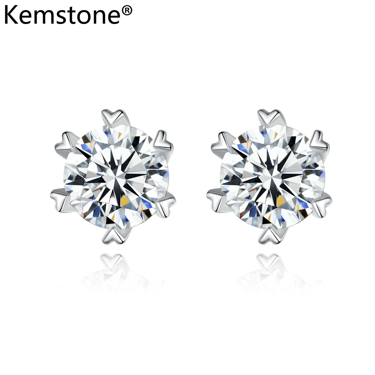 Kemstone Crystal Silver 925 Classic Moissanite Stud Earrings Jewelry Gift for Women