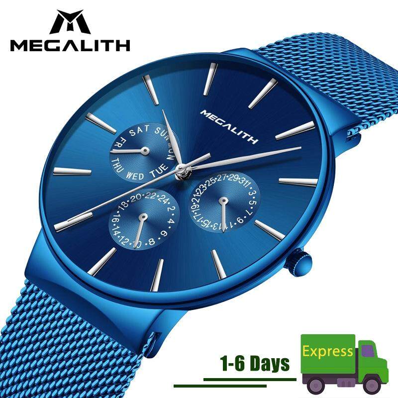 MEGALITH Fashion Watch Men Quartz Watches Simple Mens Luxury Chronolograph Stainless Steel Mesh Waterproof Ultra Thin Date Wristwatch Clock Malaysia