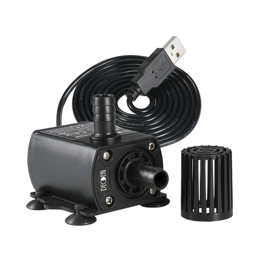 Decdeal USB DC5V 2.4W Ultra-quiet Mini Brushless Water Pump Waterproof Submersible Fountain Aquarium Circulating 250L/H Lift 200cm