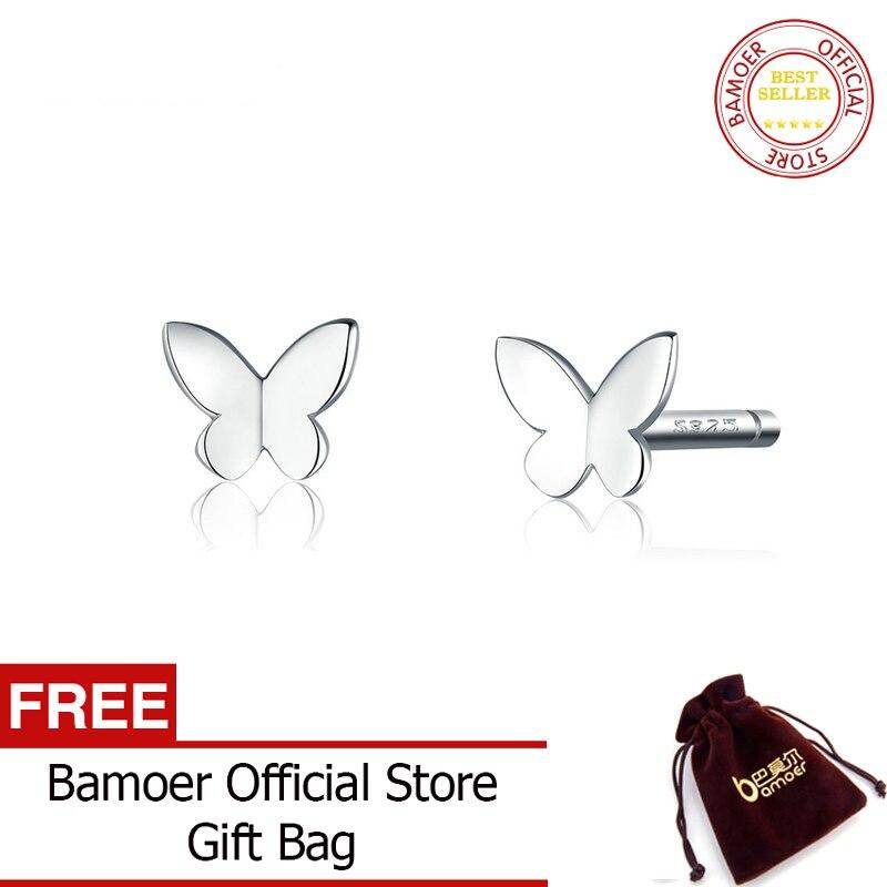 BAMOER Tiny White Butterfly 925 Sterling Silver Stud Earrings For Women Fashion Jewelry SCE775