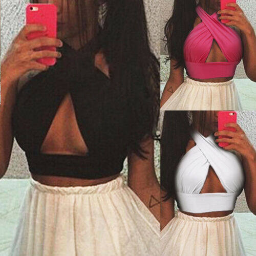 Summer Sexy Women Halter Backless Vest Bandage Club Sexy Bra Tops Halterneck Cross Open Back Slim Solid Tanks Crop Tops Female