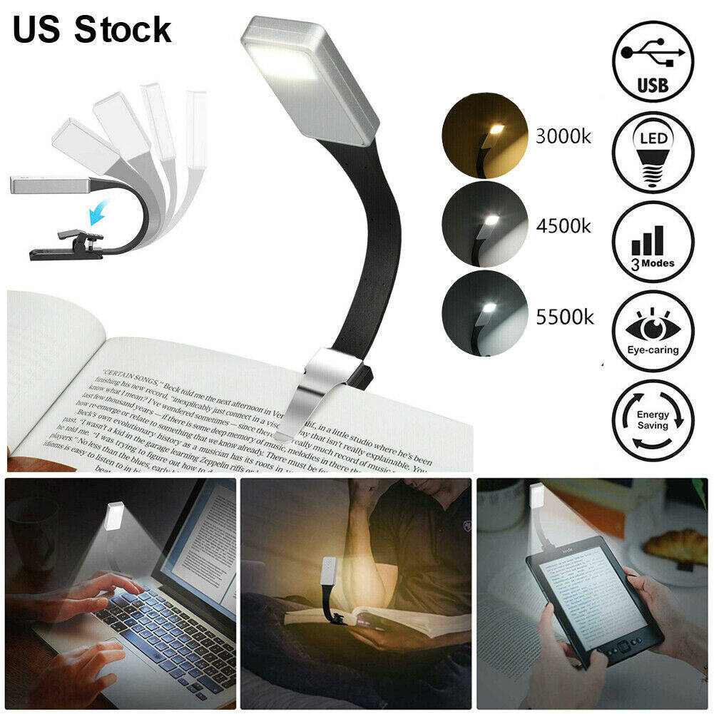 USB Rechargeable Clip On Book Light LED Flexible Reading Lamp For Reader for Kindle