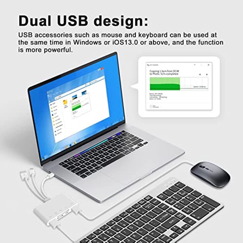 Cnagain 5 trong 1 đầu đọc thẻ nhớ, bộ chuyển đổi OTG USB và đầu đọc thẻ SD cho iPhone/iPad, loại USB C và USB một thiết bị có micro SD và khe đựng thẻ SD, hỗ trợ SD/Micro SD/SDHC/SDXC