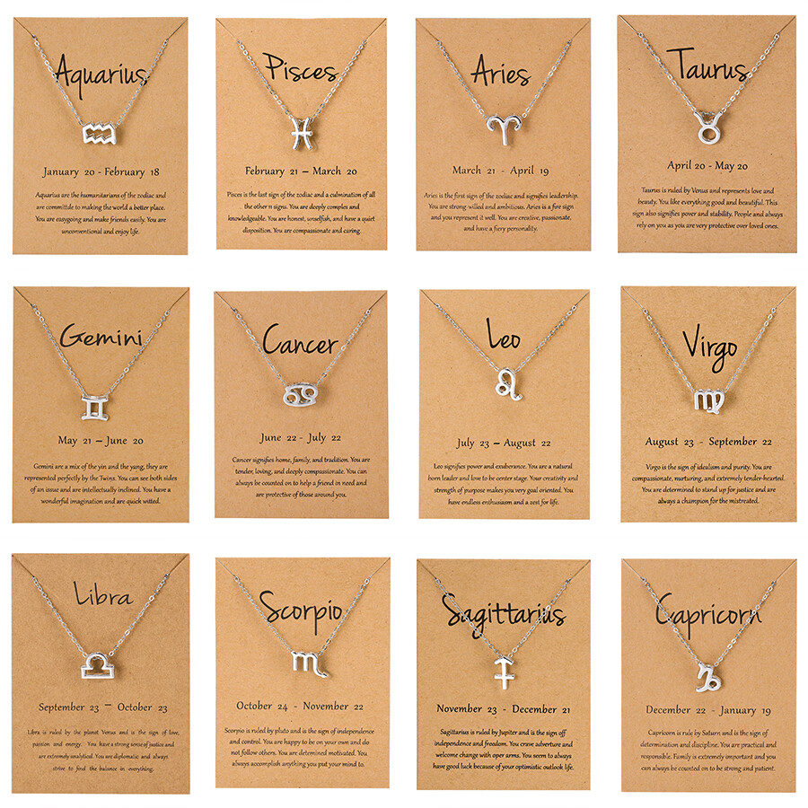 1PC Men Women 12 Horoscope Zodiac Sign Silver Color Pendant Necklace Aries Leo 12 Constellations Choker Jewelry Kids Christmas Gifts