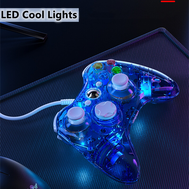 Wired Controller Gamepad For Xbox 360 Game Controller Transparent With LED Light Support For PC Android