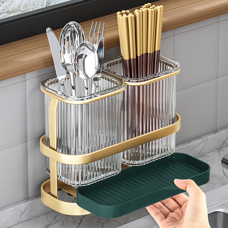 NINI Double Cutlery Tableware Holder Draining Wall-mounted Cutlery