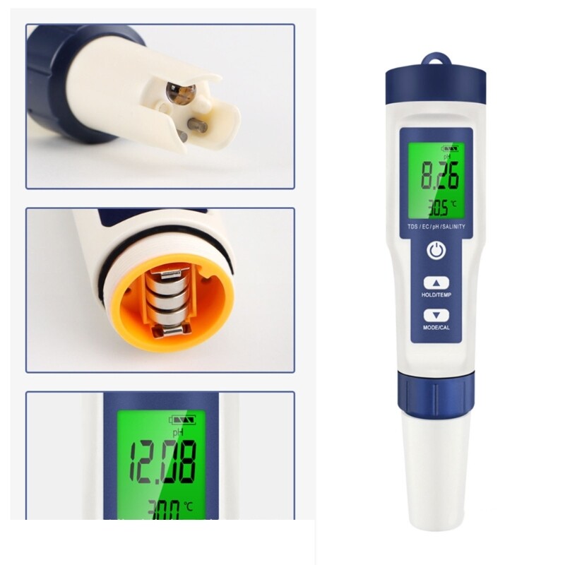 Portable PH Meter 5 in 1 Digital TDS Meter Water Tester with Back light for Pool