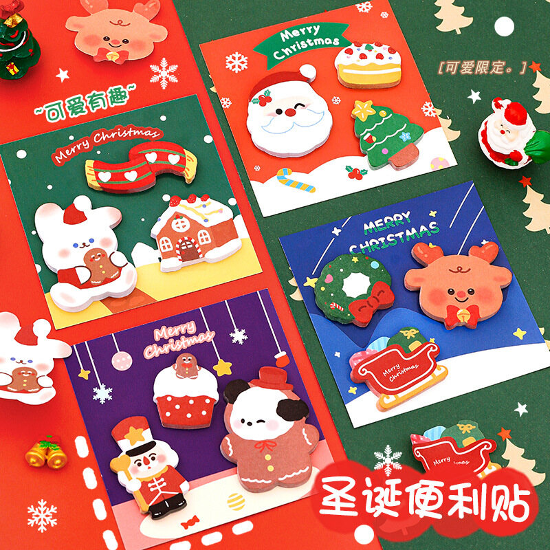 60Sheets Cartoon Christmas Sticky Notes Student Memo Notes Cute Hand Account Post-it Notes Xmas Gift