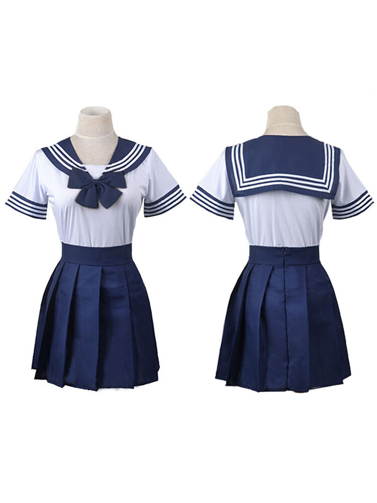 Japanese Students High School Uniform Dress For Women Sailor JK Pleated Skirt Suit Soft Girl College Style Costume【Free Gift Bow】