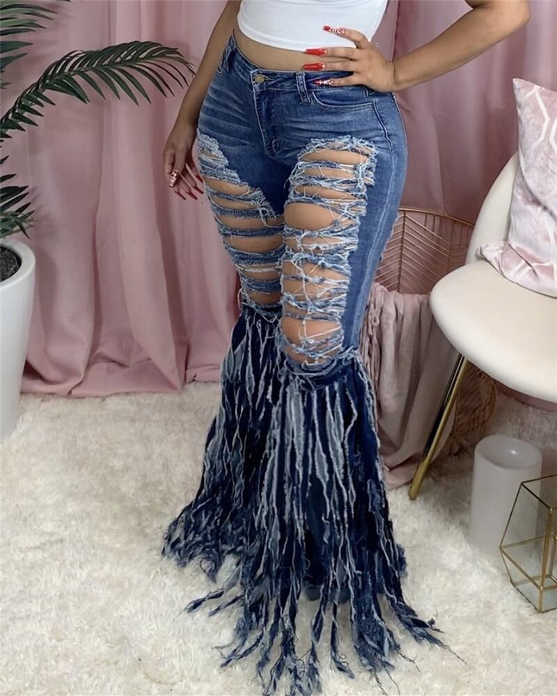 destroyed flare jeans