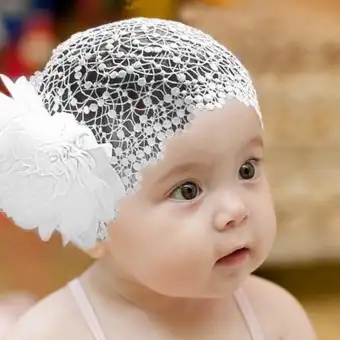 2 Large Flowers Hollow Lace Net Headdress Hair Band Beautiful Baby