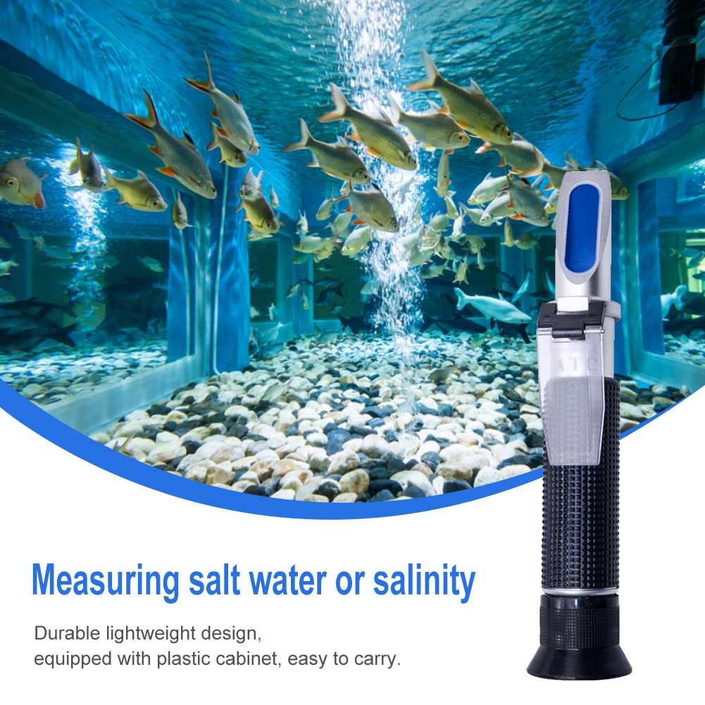 Handheld Salinity Refractometer 0-100‰ 1.000-1.070SG Auto Temp Compensation Salinity Tester for Seawater Aqaurium Fishkeeping