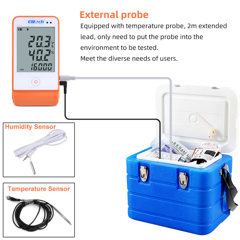 Yieryi GSP-6 màn hình lớn nhiệt độ độ ẩm máy ghi dữ liệu thăm dò âm thanh và ánh sáng báo động