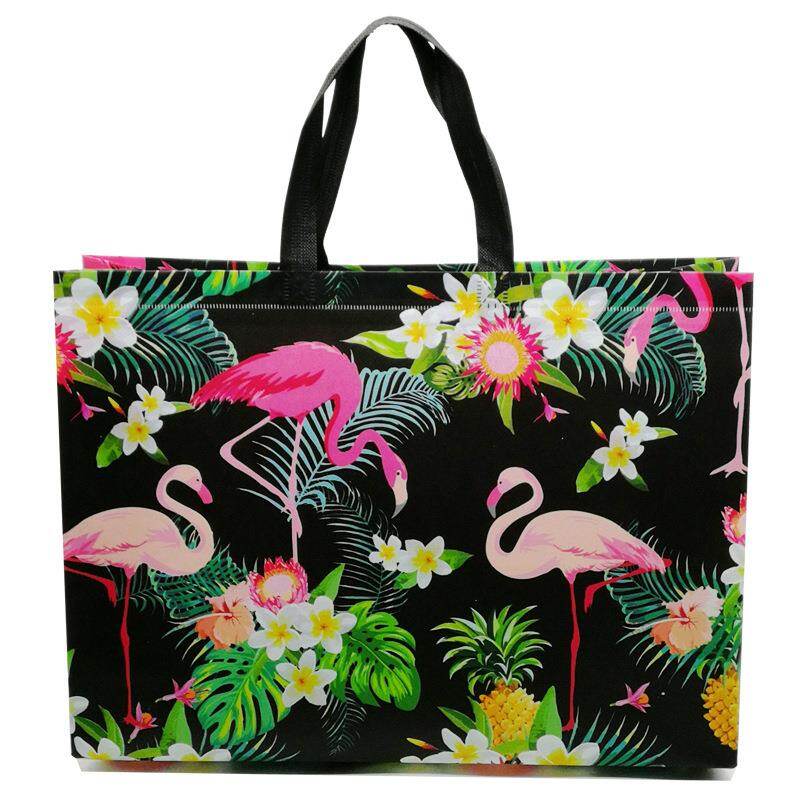 1pc 2022 Fashion Flamingo Printed Eco Shopping Pouch Bag Travel Grocery Bag  Black Flower Folding Bag Hot