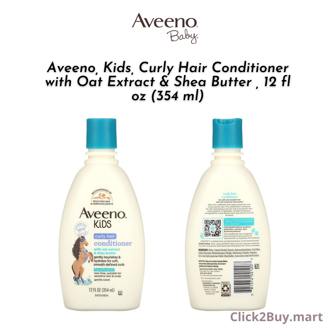 Ready Stock] Aveeno, Kids, Curly Hair Shampoo Conditioner with Oat