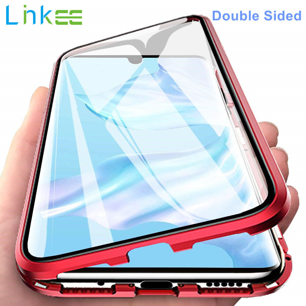 For Huawei Nova 3 3i 3e 4 5 5i 5T P20 P30 Pro Phone Case, Double Sided Glass 360 Full Cover Magnetic Adsorption Metal Frame Casing