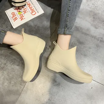 wedge heel rain boots