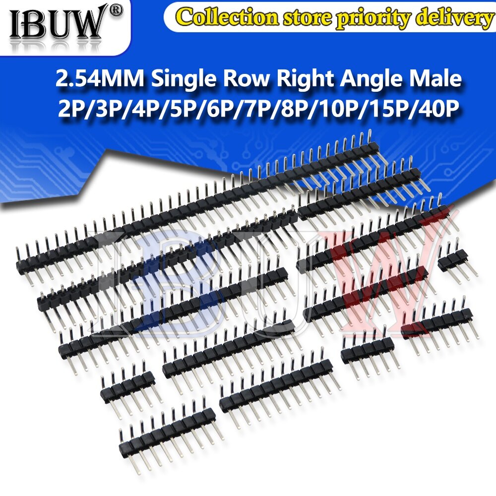 5/10pcs 1x/2/3/4/5/6/8/10/40 pin single row right angle male pin header 2.54mm pitch strip connector socket 3p/4p/6p/8p/20p/40p