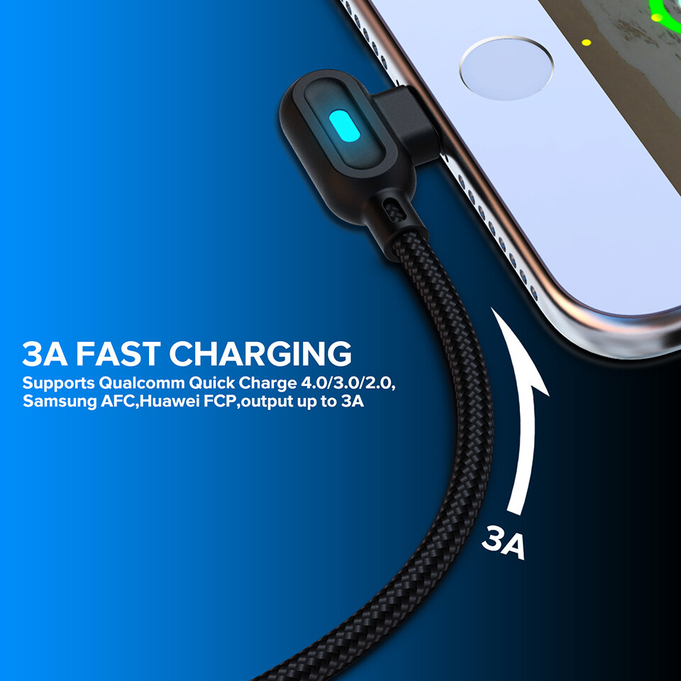 Elough Cáp Micro USB Loại C 90 Độ Sạc Nhanh Type-C, Bộ Sạc USB-C Micro Cho Samsung Xiaomi Huawei LG Android