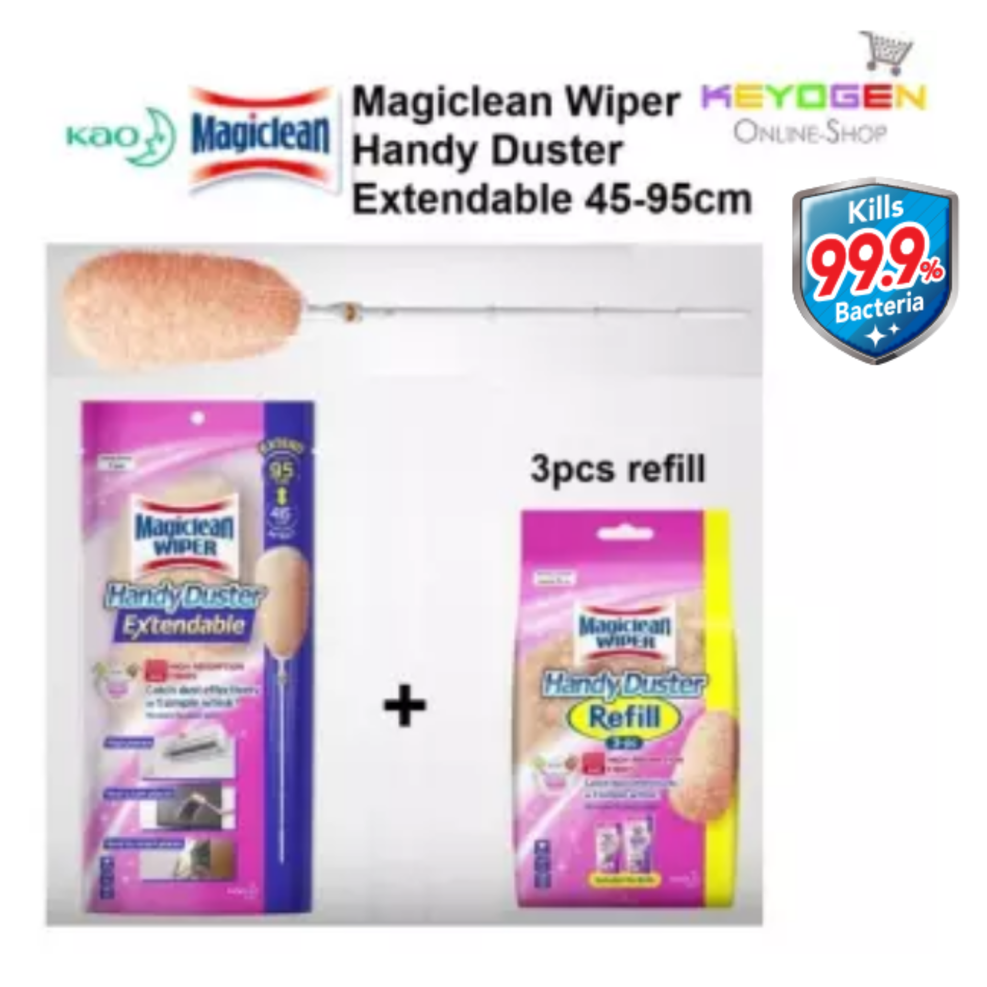 Magiclean Wiper Handy Duster Extendable 46 to 95cm with 3 refill duster combo set Lazada