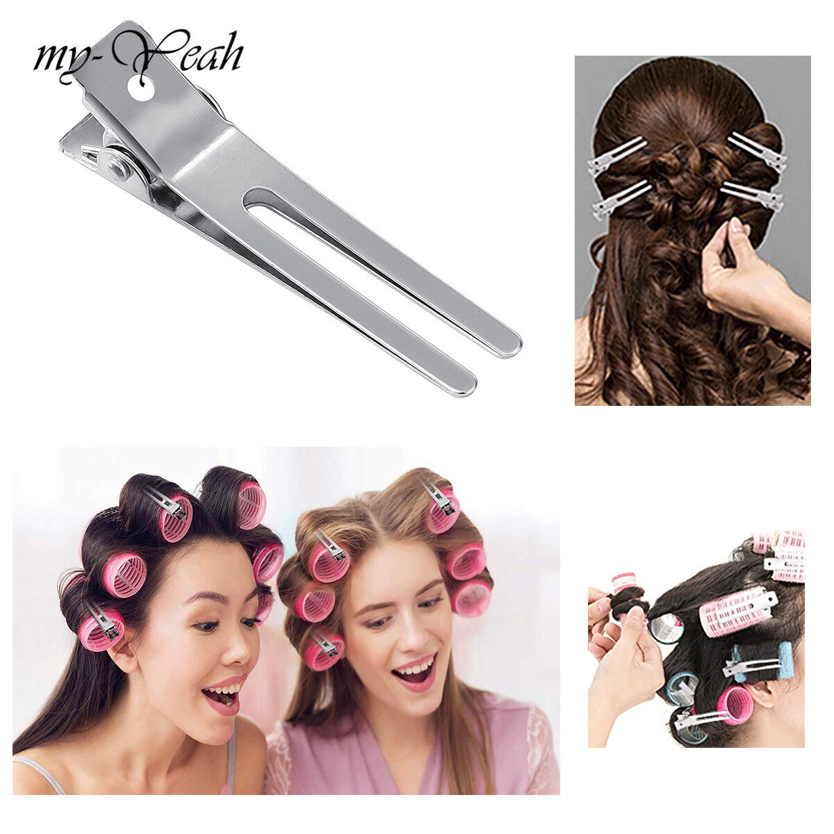 myyeah 1/5/10/50pcs Steel Hair Clips Hairdressing Setting Curl Hairpins Double Prong Barrettes Salon or Home Hair Accessories