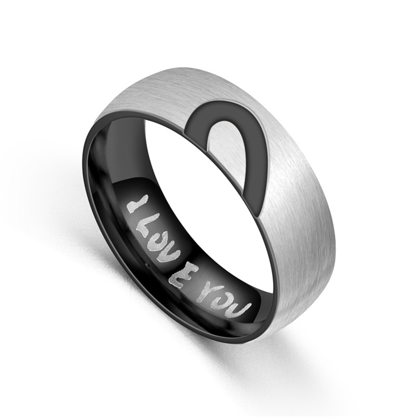 I LOVE YOU Letter Simple Heart Shape Engagement Ring Couple Ring Jewelry Accessory