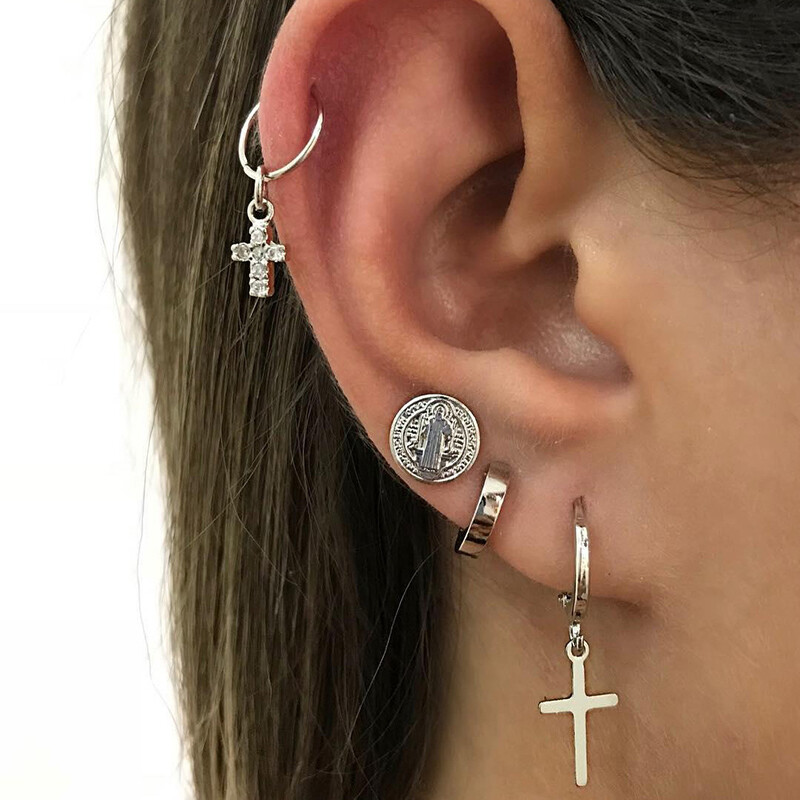 4pcs/set Fashion Personality Cross Ear Cuff Bohemia Earrings Combination Clip Earrings for Women Wedding Jewelry