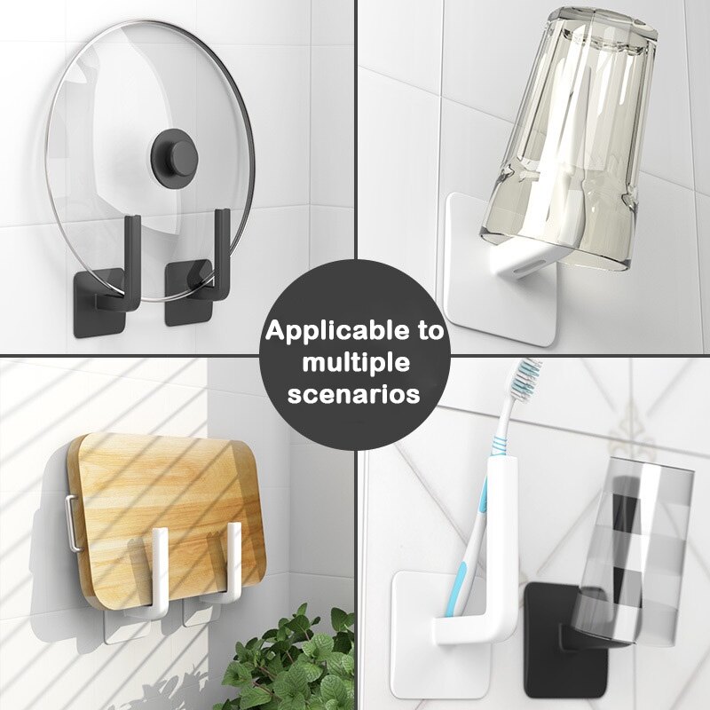L-type Non-perforated Self-adhesive Hook Hanger Towel Roll Paper Cup Holder Multi-function Wall-mounted Kitchen Door Creative Hook