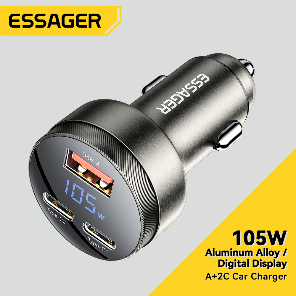 Essager 105W 2C + A sạc điện dùng trên xe hơi loại USB C Pd điện thoại sạc nhanh sạc nhanh Cho Iphon