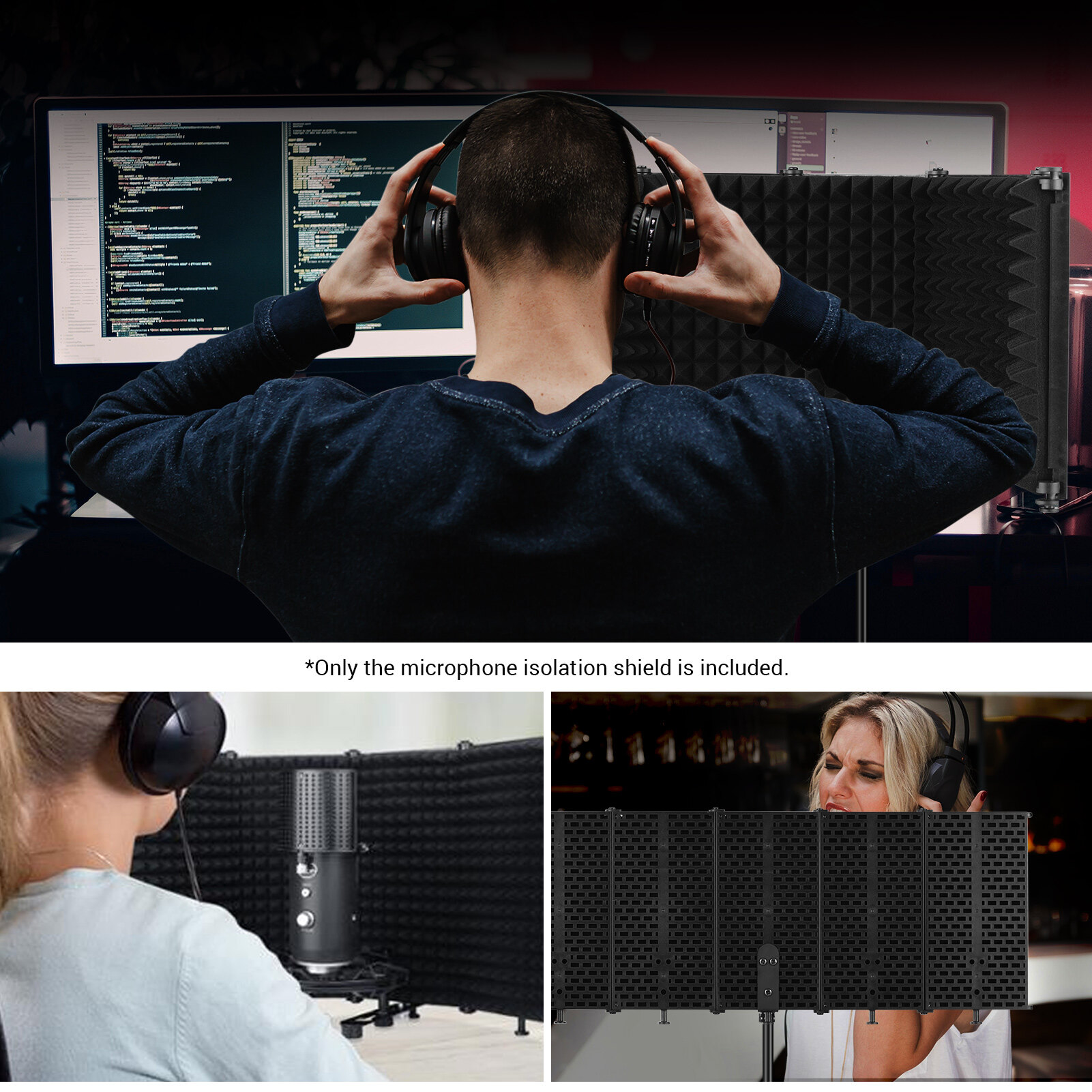 Microphone Cô Lập Lá Chắn, Mic Lọc Phản Xạ Bằng Mút Hấp Thụ Âm Thanh Để Bàn Tiện Dụng Cách Âm Lá Chắn, Cho Âm Thanh Ghi Âm Ca Hát Studio (5 Bảng)